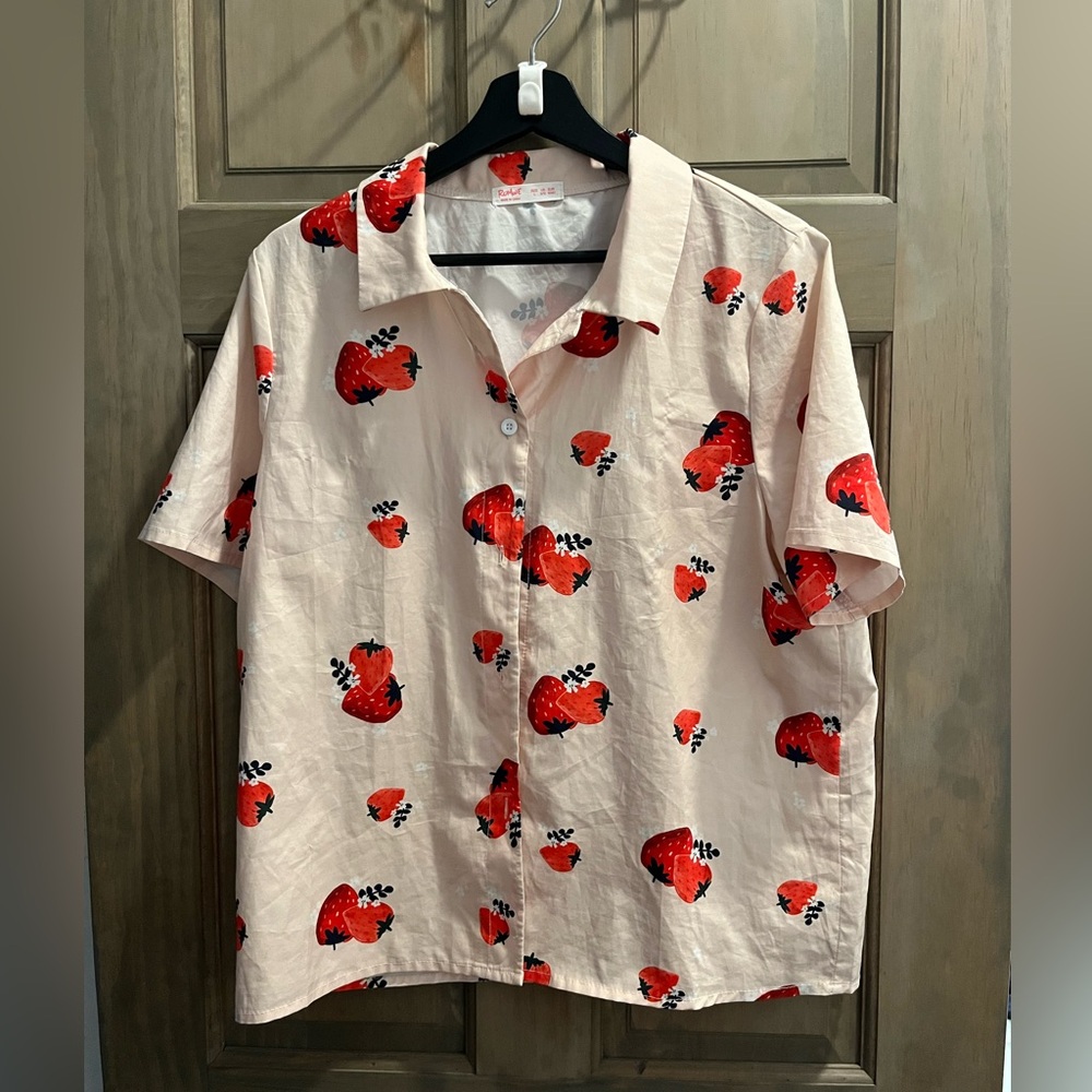 Strawberry button down shirt, summer, work